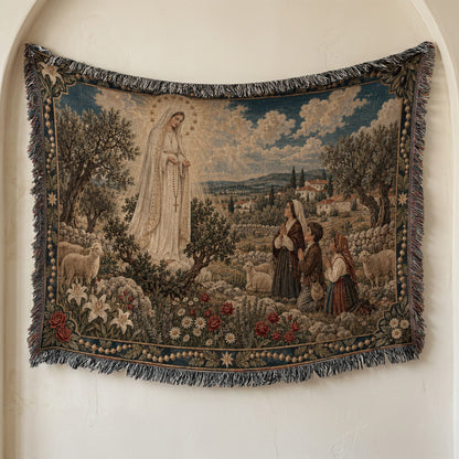 CalmNestStyle Our Lady of Fatima jacquard woven blanket