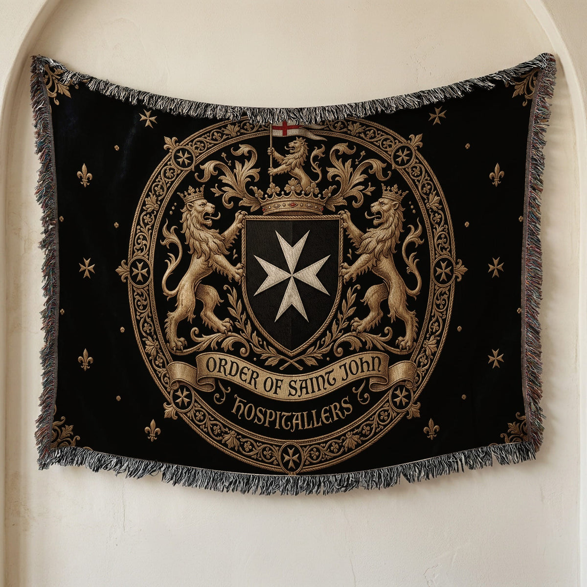 CalmNestStyle Order of Saint John Medallion Crest Red Cross Flag Woven Blanket jacquard woven blanket