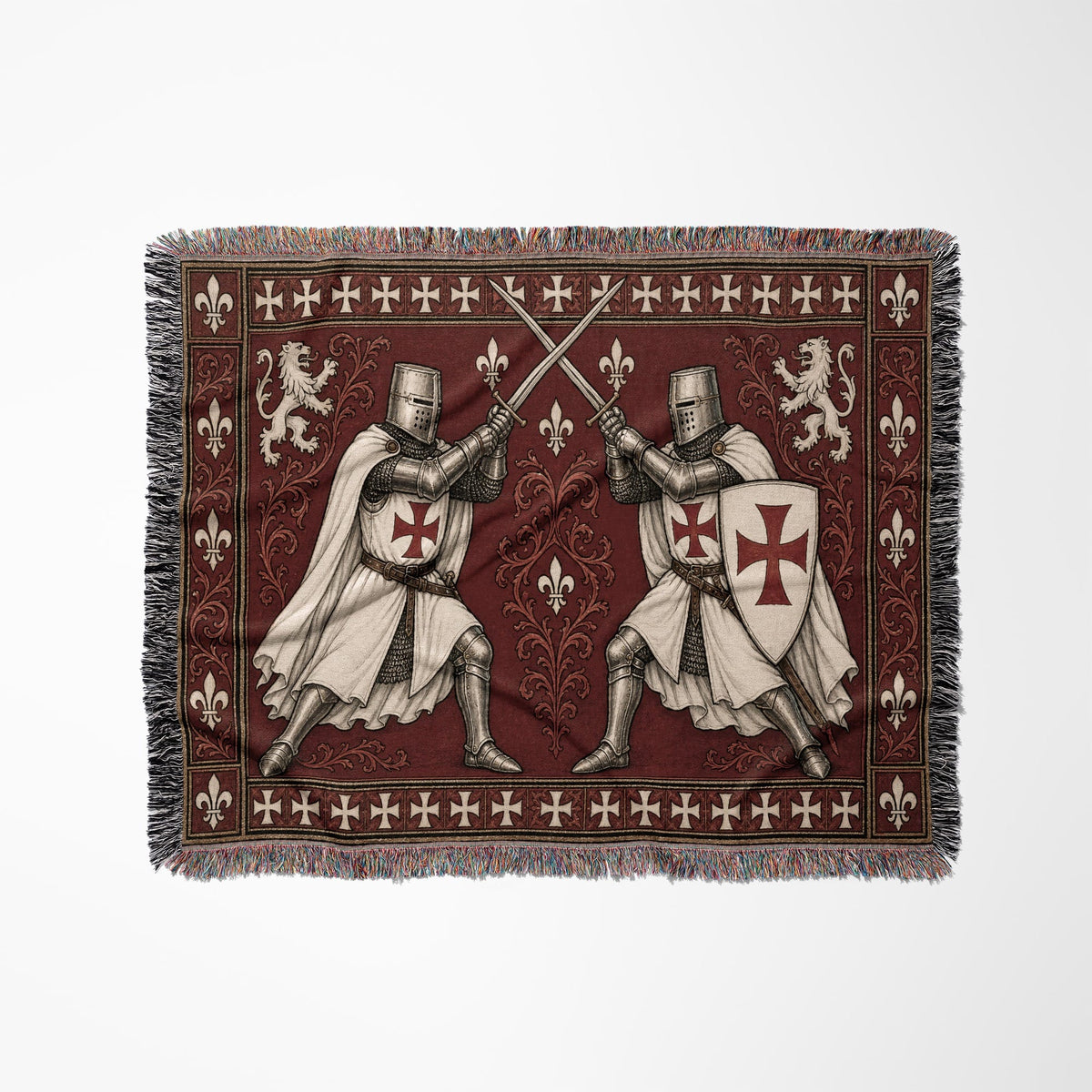 MyDesigns Medieval Blanket – Two Templar Knights Crossing Swords Woven Throw jacquard woven blanket