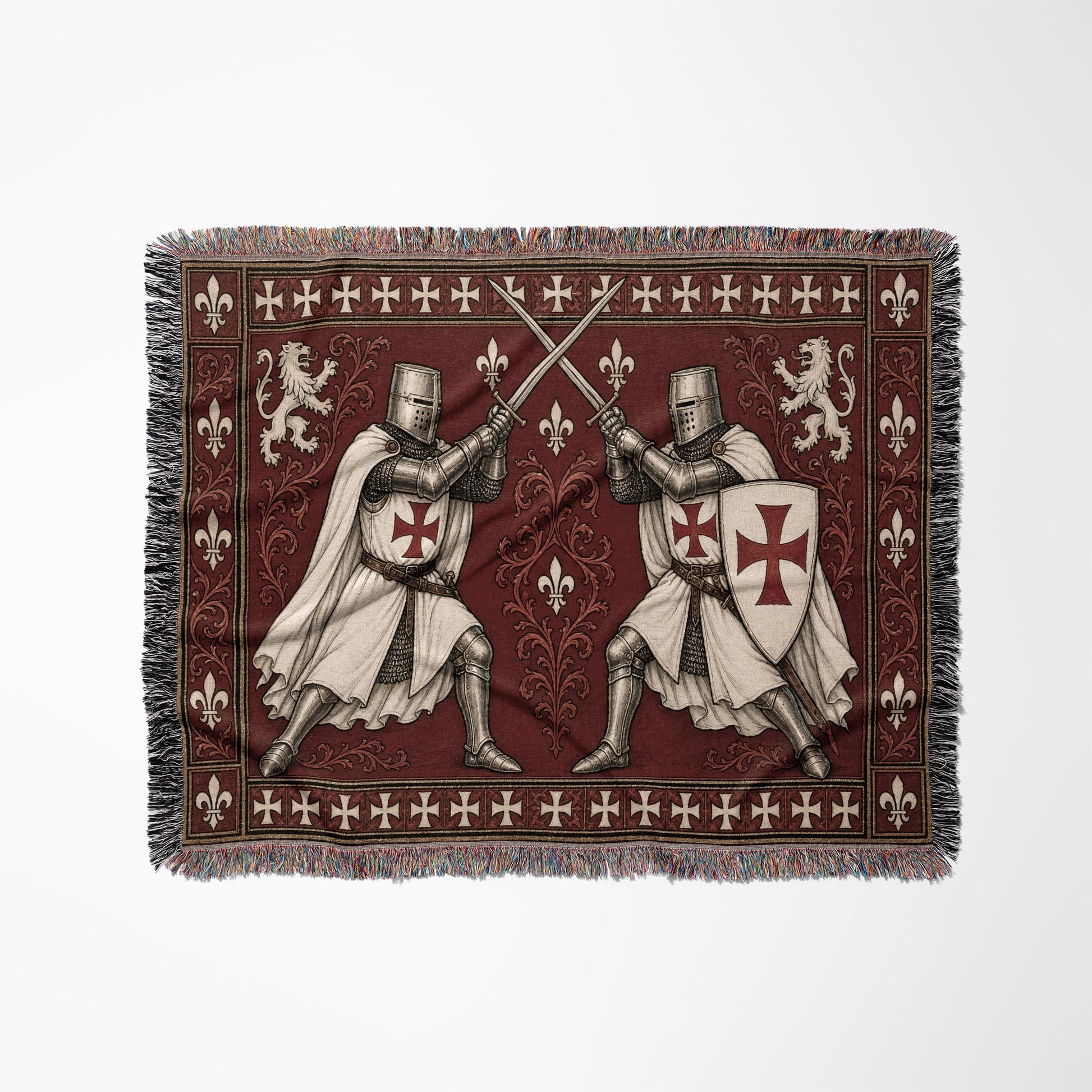 MyDesigns Medieval Blanket – Two Templar Knights Crossing Swords Woven Throw jacquard woven blanket