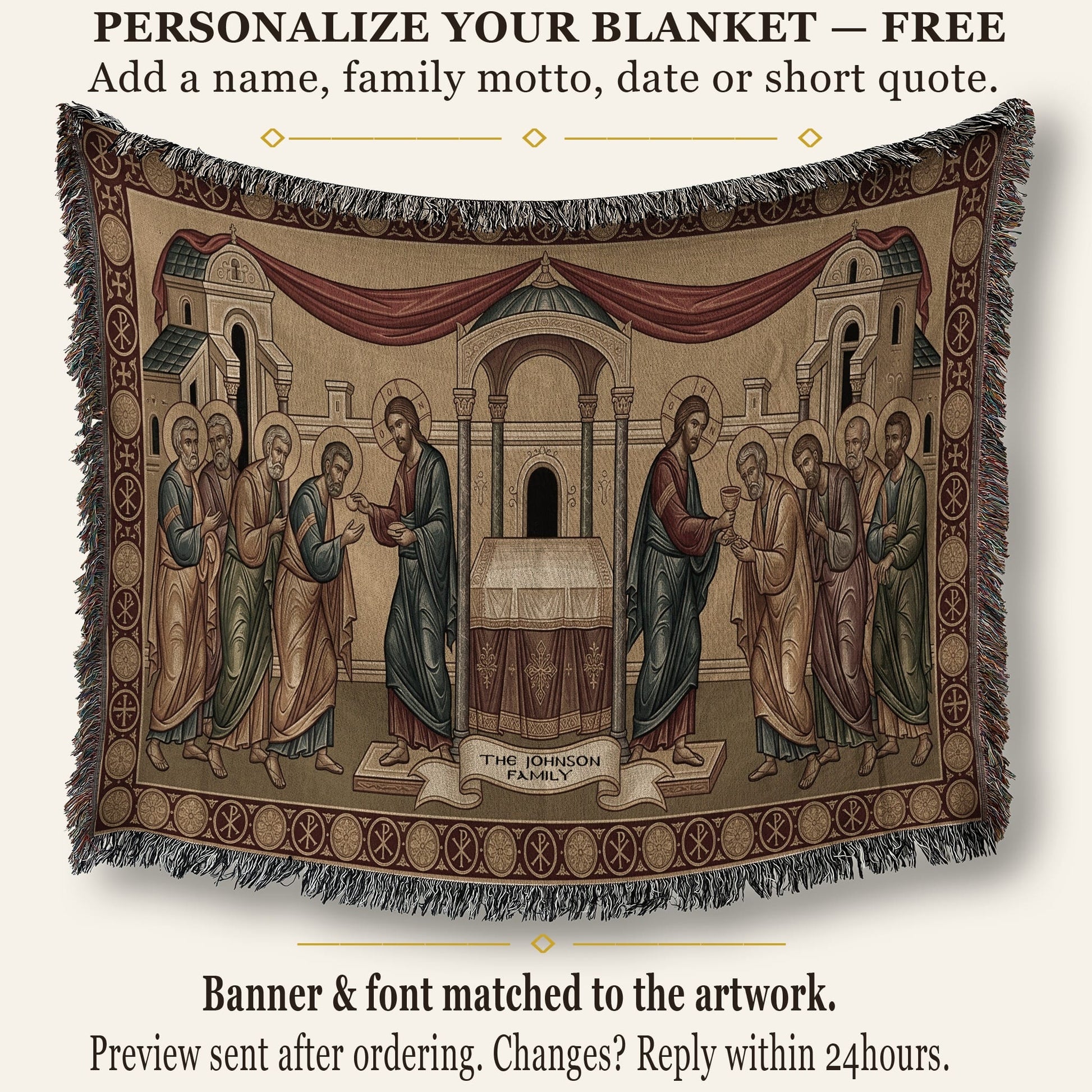 MyDesigns Orthodox Communion Horizontal Tapestry - Byzantine Mystical Supper jacquard woven blanket