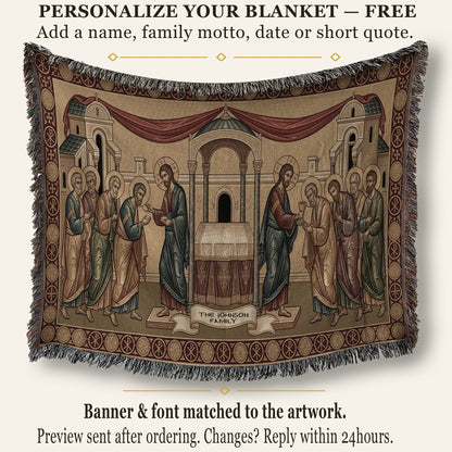 MyDesigns Orthodox Communion Horizontal Tapestry - Byzantine Mystical Supper jacquard woven blanket