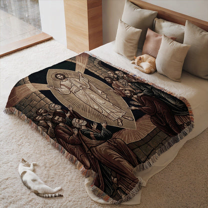 Biblical Scene Blanket with Cat Illustration Bedding Decor