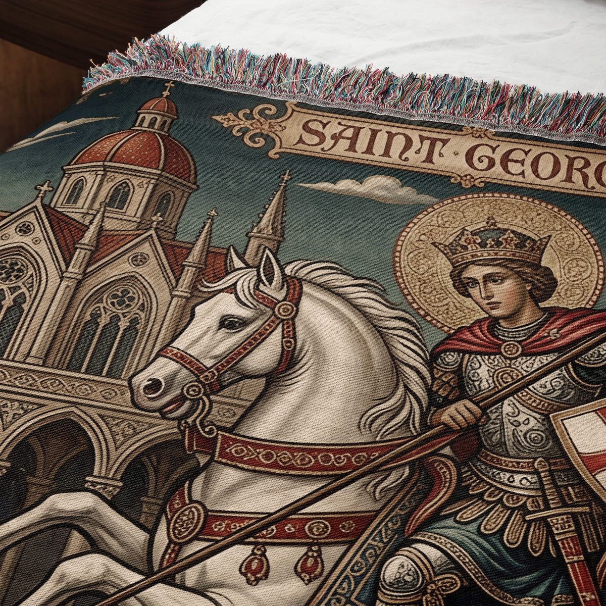 CalmNestStyle Saint George Parchment Scroll jacquard woven blanket