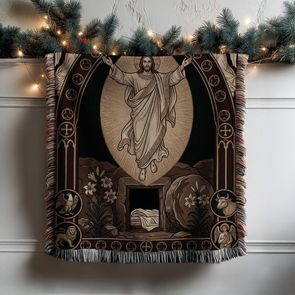 Religious-themed tapestry with Jesus resurrection design