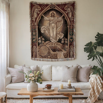 Religious Tapestry with Resurrection Design Wall Art Decor