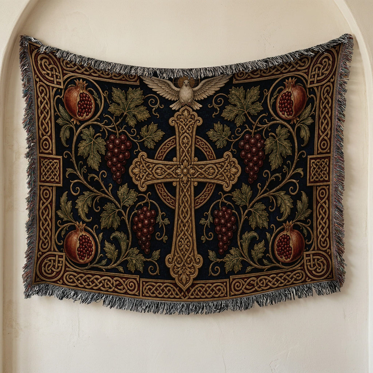 CalmNestStyle Cross of the True Vine jacquard woven blanket