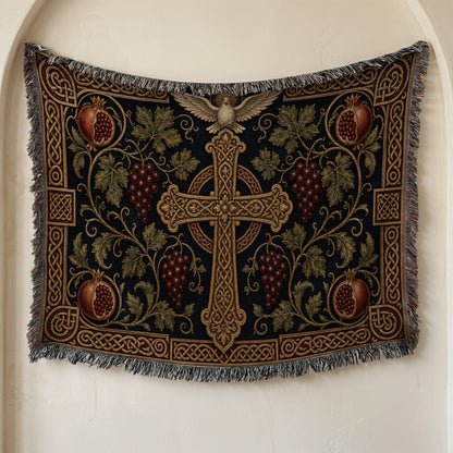 CalmNestStyle Cross of the True Vine jacquard woven blanket