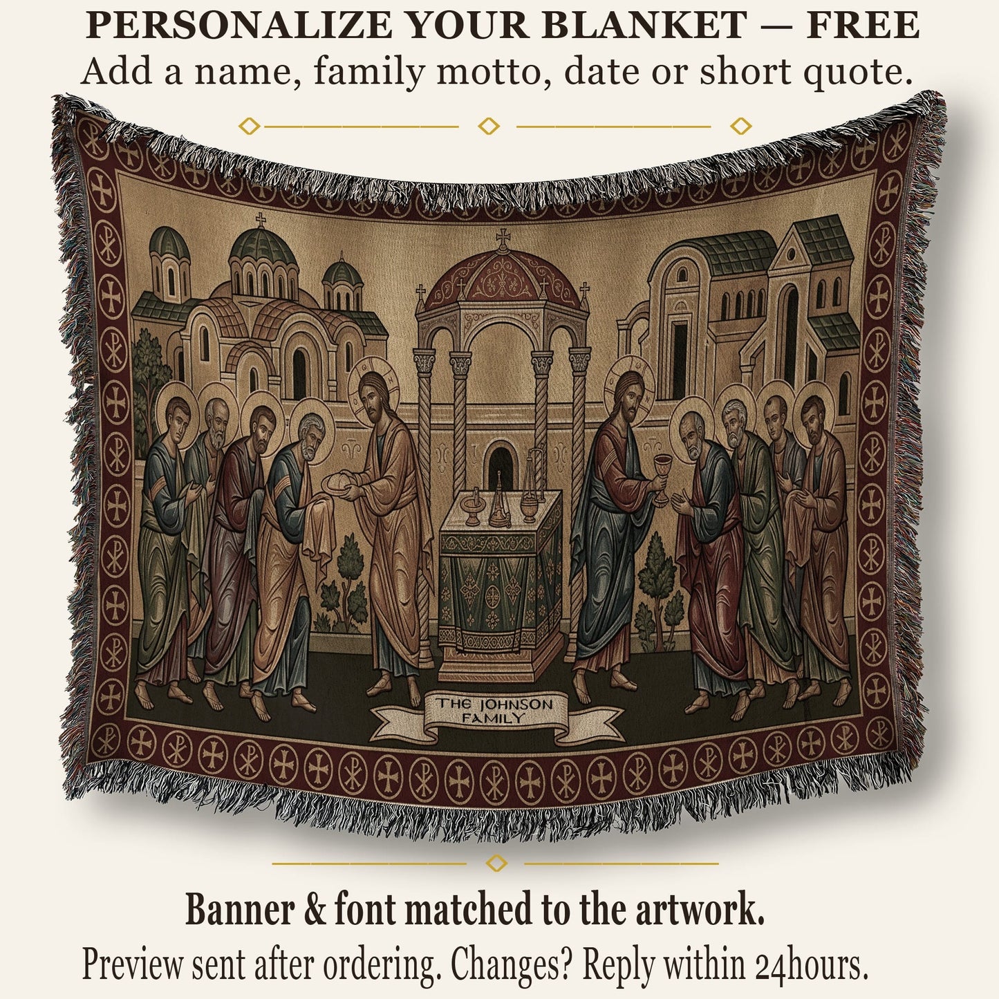 MyDesigns Gold Communion of Apostles Horizontal Tapestry - Byzantine Icon jacquard woven blanket