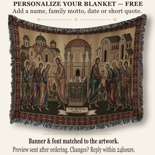 MyDesigns Gold Communion of Apostles Horizontal Tapestry - Byzantine Icon jacquard woven blanket