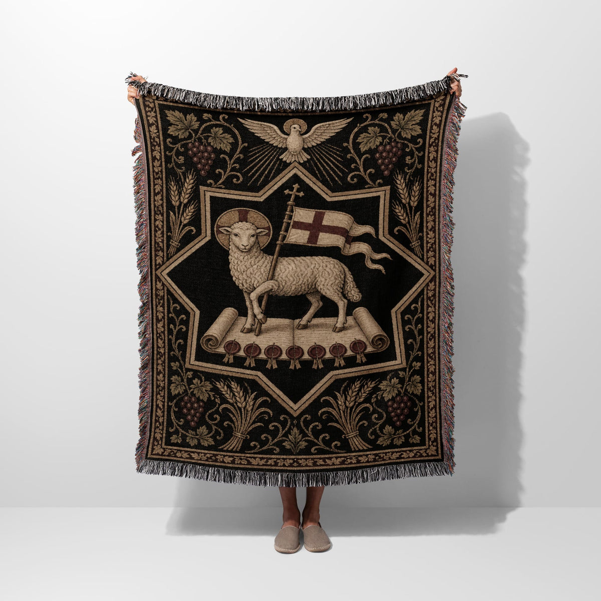 CalmNestStyle Sacred Agnus Dei Heritage Woven Blanket jacquard woven blanket