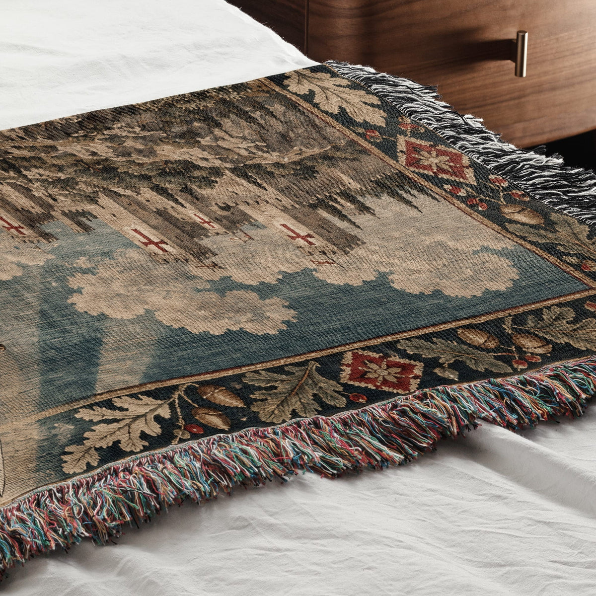 CalmNestStyle The Templar Charge Knight on a White Horse jacquard woven blanket