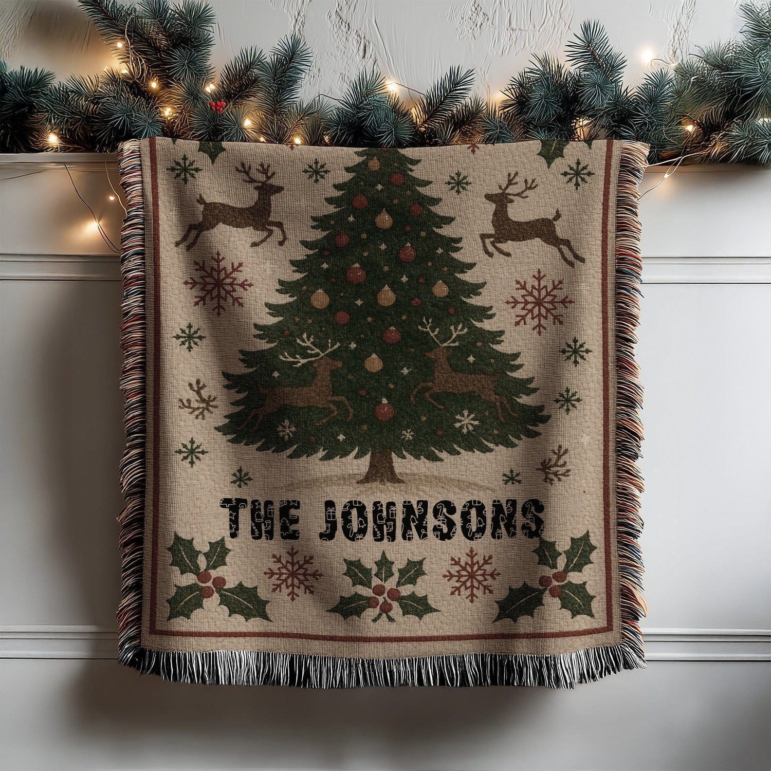 Personalized Christmas Reindeer Tree Blanket