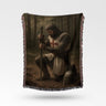 Crusader Knight on Knees with Sword in Forest Scene Templar Woven Blanket