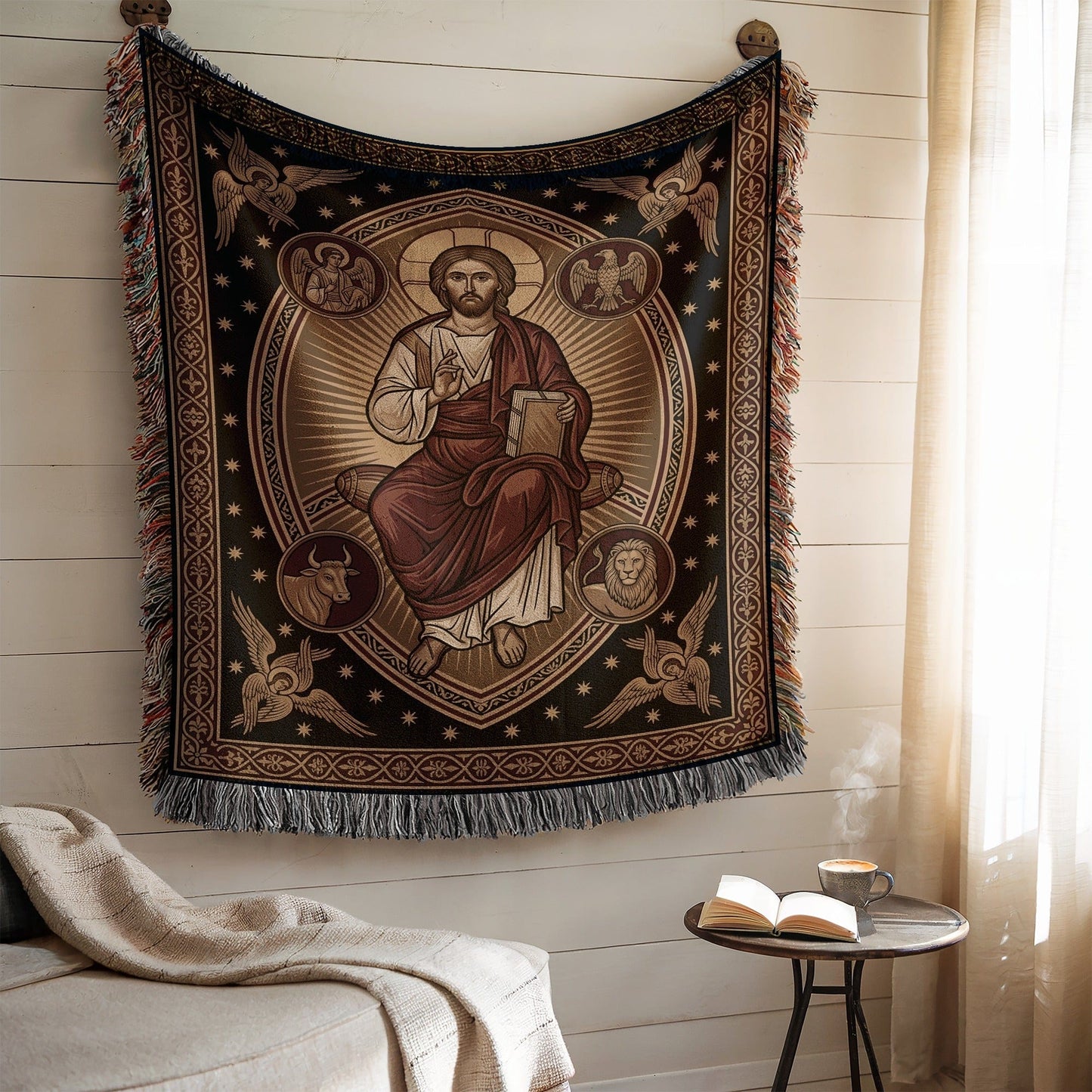 Religious Tapestry Blanket Featuring Jesus Design