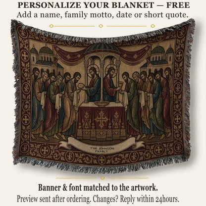 MyDesigns Personalized Orthodox Communion Tapestry - Custom Name Date jacquard woven blanket