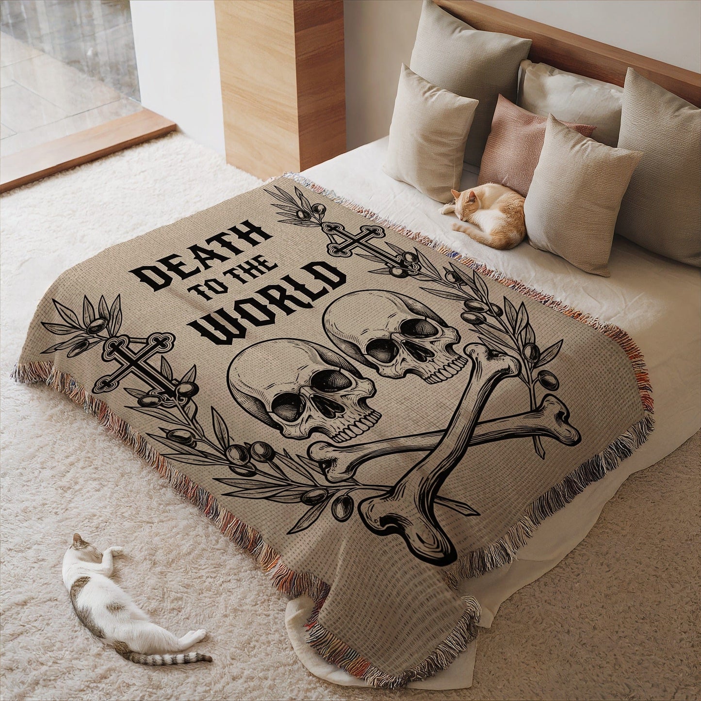 Death to the World Blanket with Crossbones Design