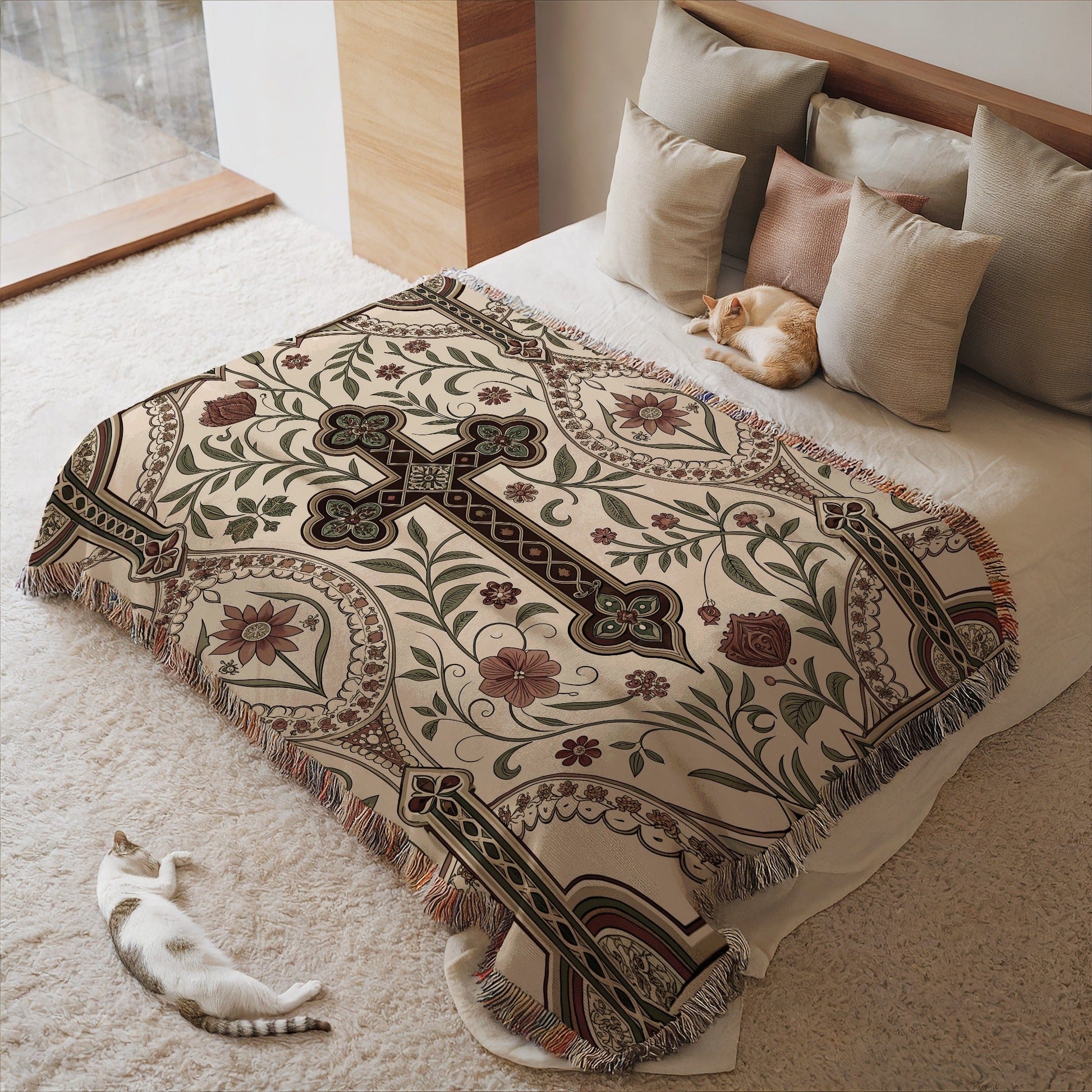Elegant Botanical Cross Design Blanket