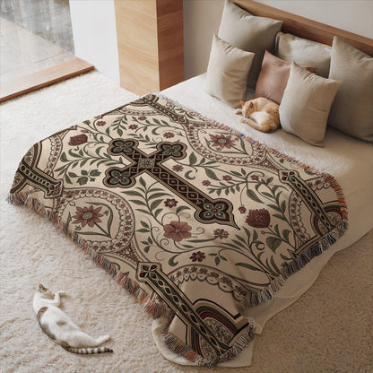 Elegant Botanical Cross Design Blanket