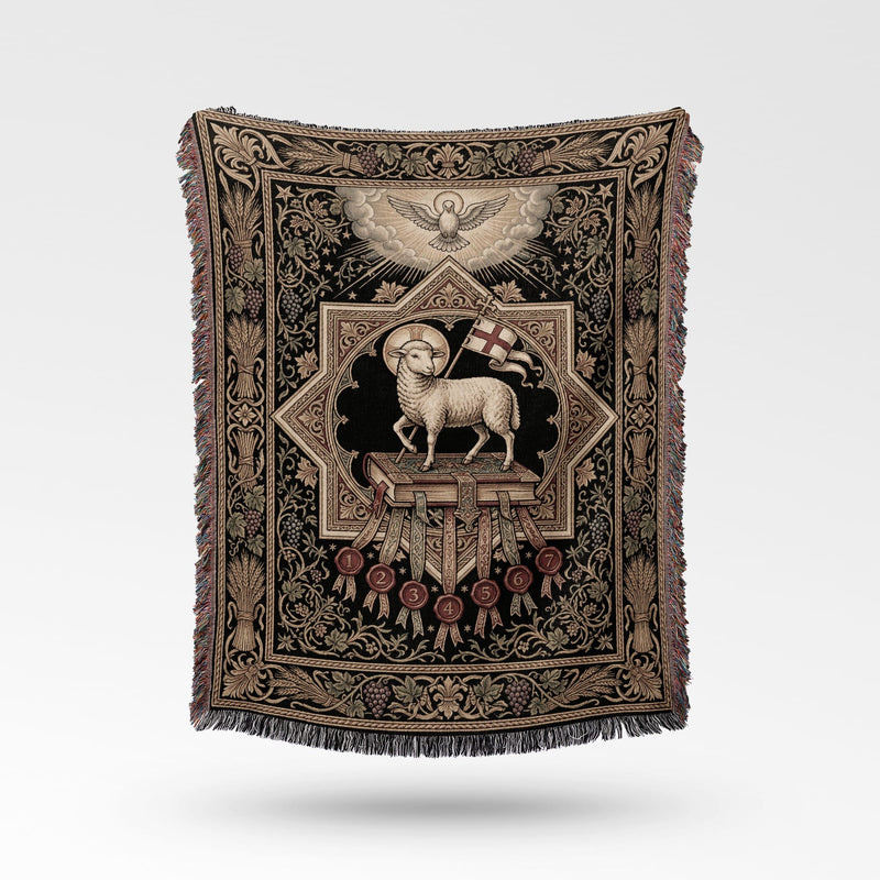 CalmNestStyle Sacred Lamb & Dove Art Woven Blanket jacquard woven blanket