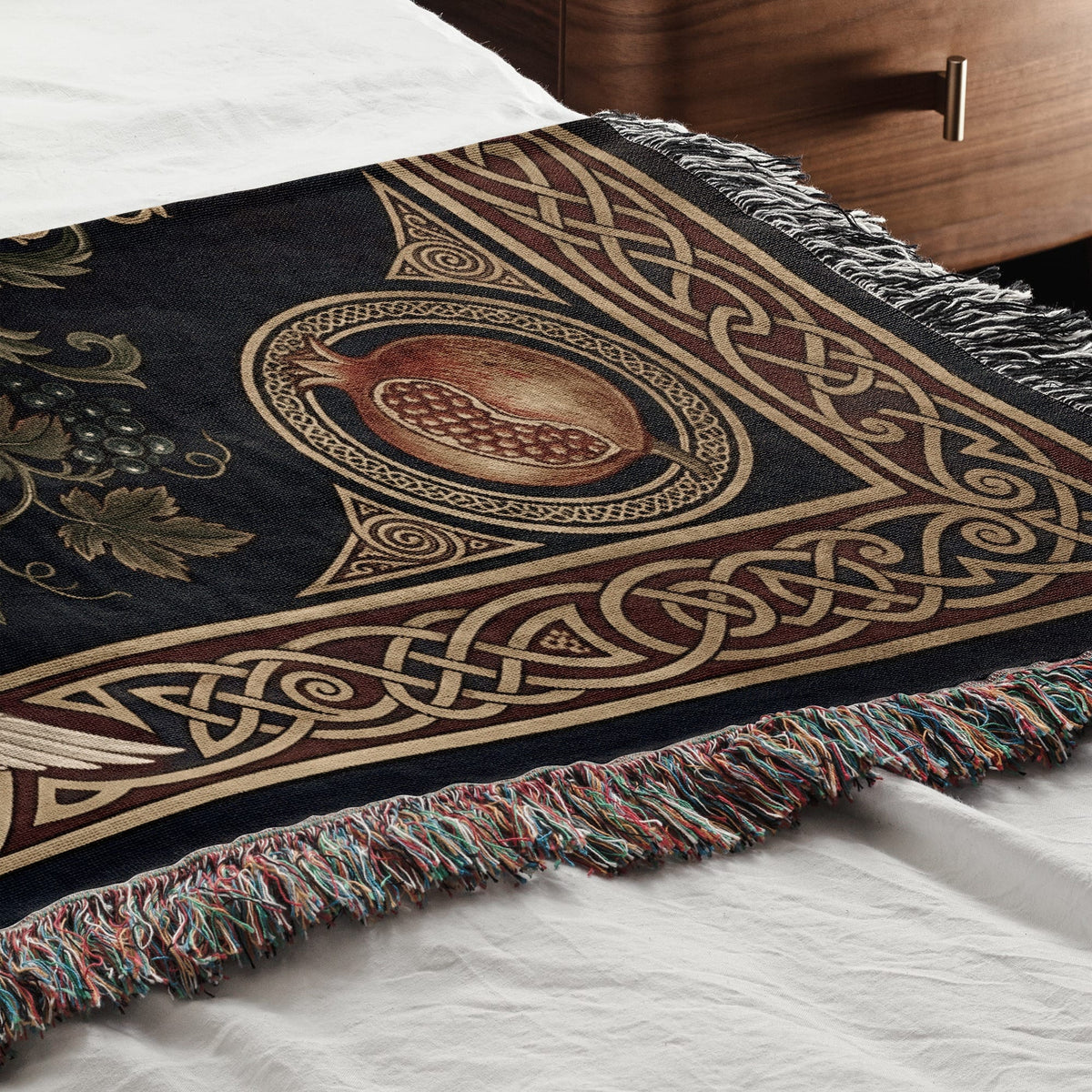 CalmNestStyle Cross with Vine and Celtic Knots jacquard woven blanket