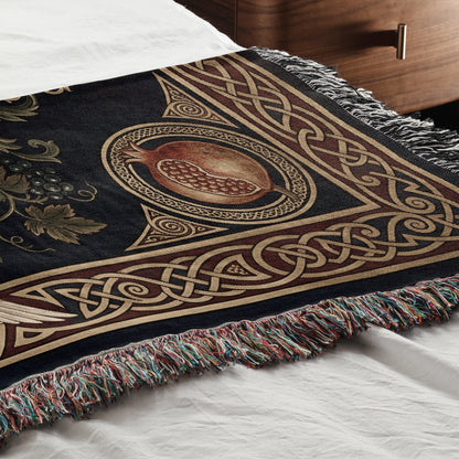 CalmNestStyle Cross with Vine and Celtic Knots jacquard woven blanket