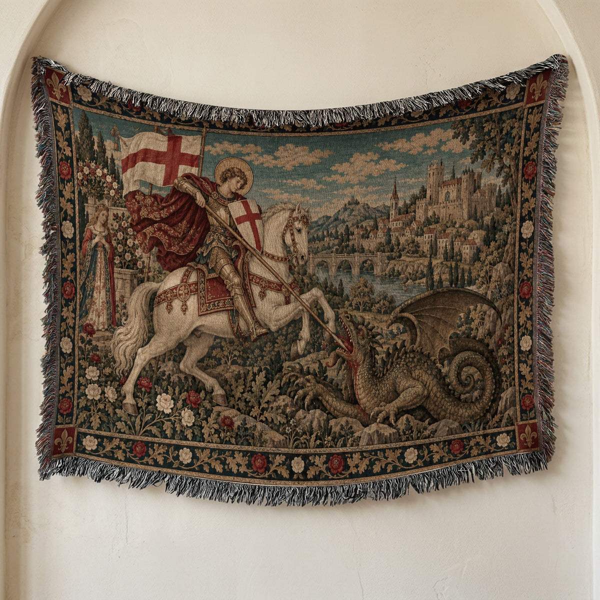 CalmNestStyle Saint George Under the English Flag jacquard woven blanket