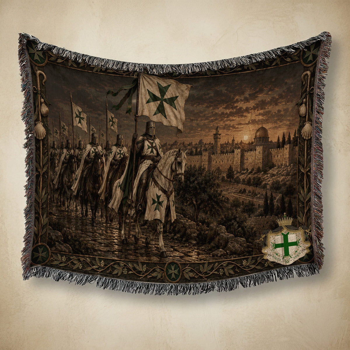 MyDesigns Saint Lazarus I Green Maltese Cross at Jerusalem jacquard woven blanket