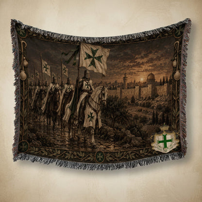 MyDesigns Saint Lazarus I Green Maltese Cross at Jerusalem jacquard woven blanket