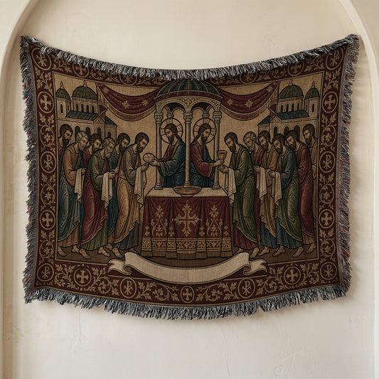 MyDesigns Personalized Orthodox Communion Tapestry - Custom Name Date jacquard woven blanket