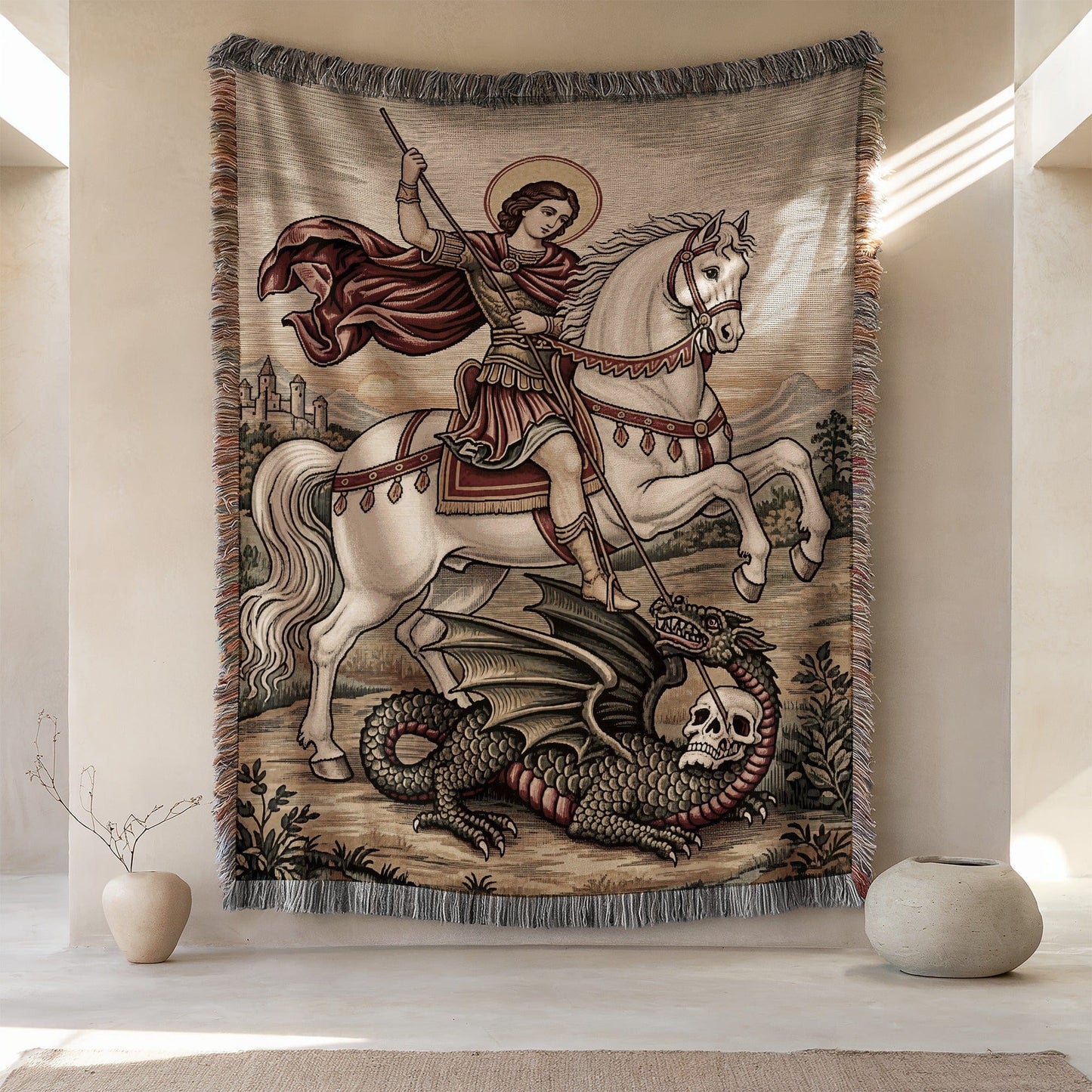 Saint George Slaying Dragon Woven Tapestry Blanket