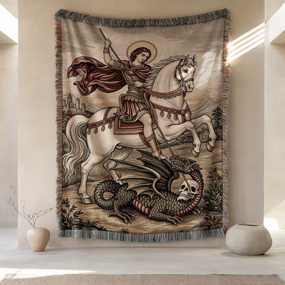 Saint George Slaying Dragon Woven Tapestry Blanket