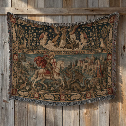 CalmNestStyle Saint George and Saint Michael jacquard woven blanket