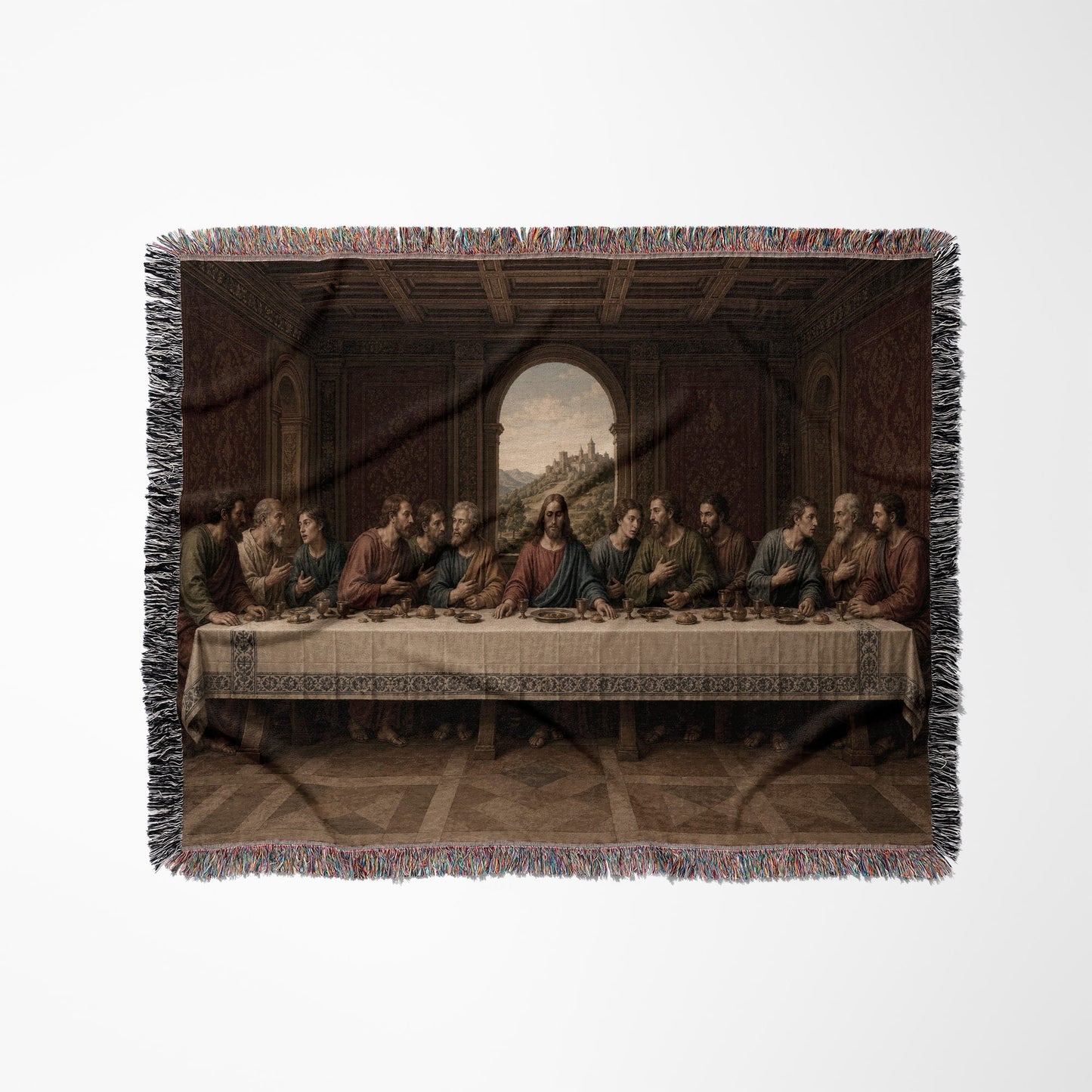 MyDesigns Catholic Last Supper Woven Throw – Renaissance Window Scene, Jacquard Cotton Blanket jacquard woven blanket