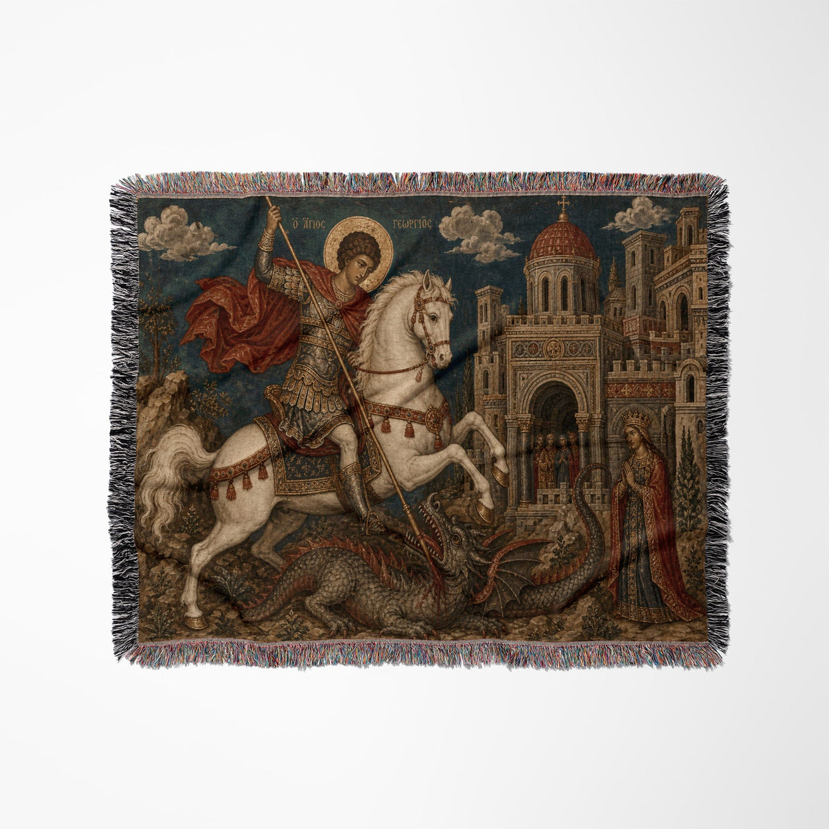 CalmNestStyle Saint George Icon With the Princess jacquard woven blanket