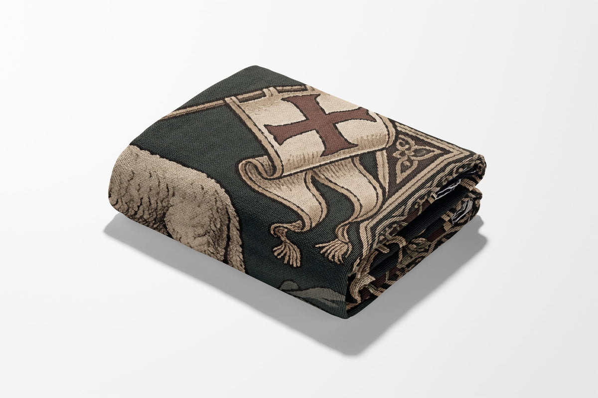 CalmNestStyle Heraldic Lamb & Dove Art Woven Blanket jacquard woven blanket