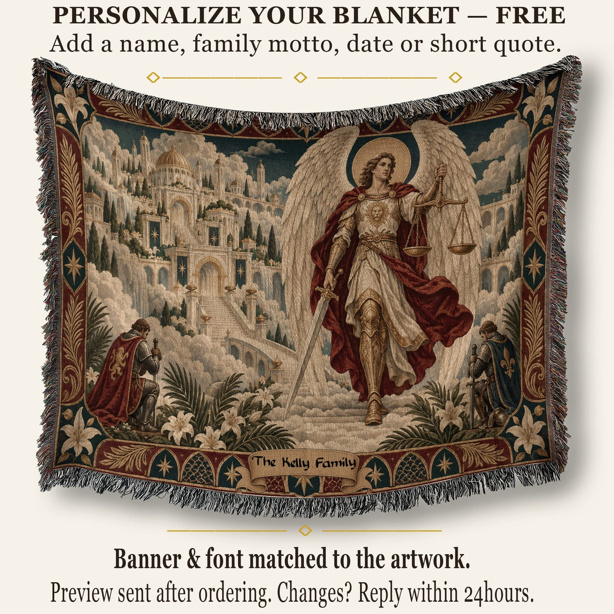 CalmNestStyle Saint Michael the Archangel With Scales jacquard woven blanket