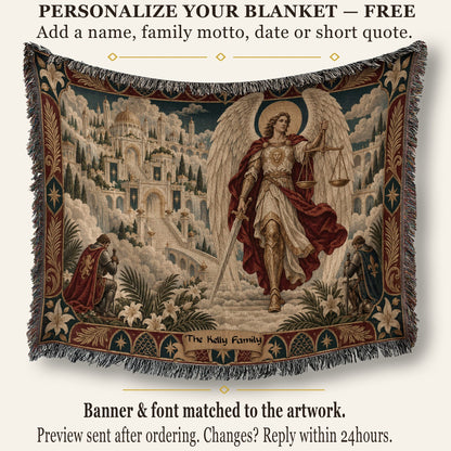 CalmNestStyle Saint Michael the Archangel With Scales jacquard woven blanket