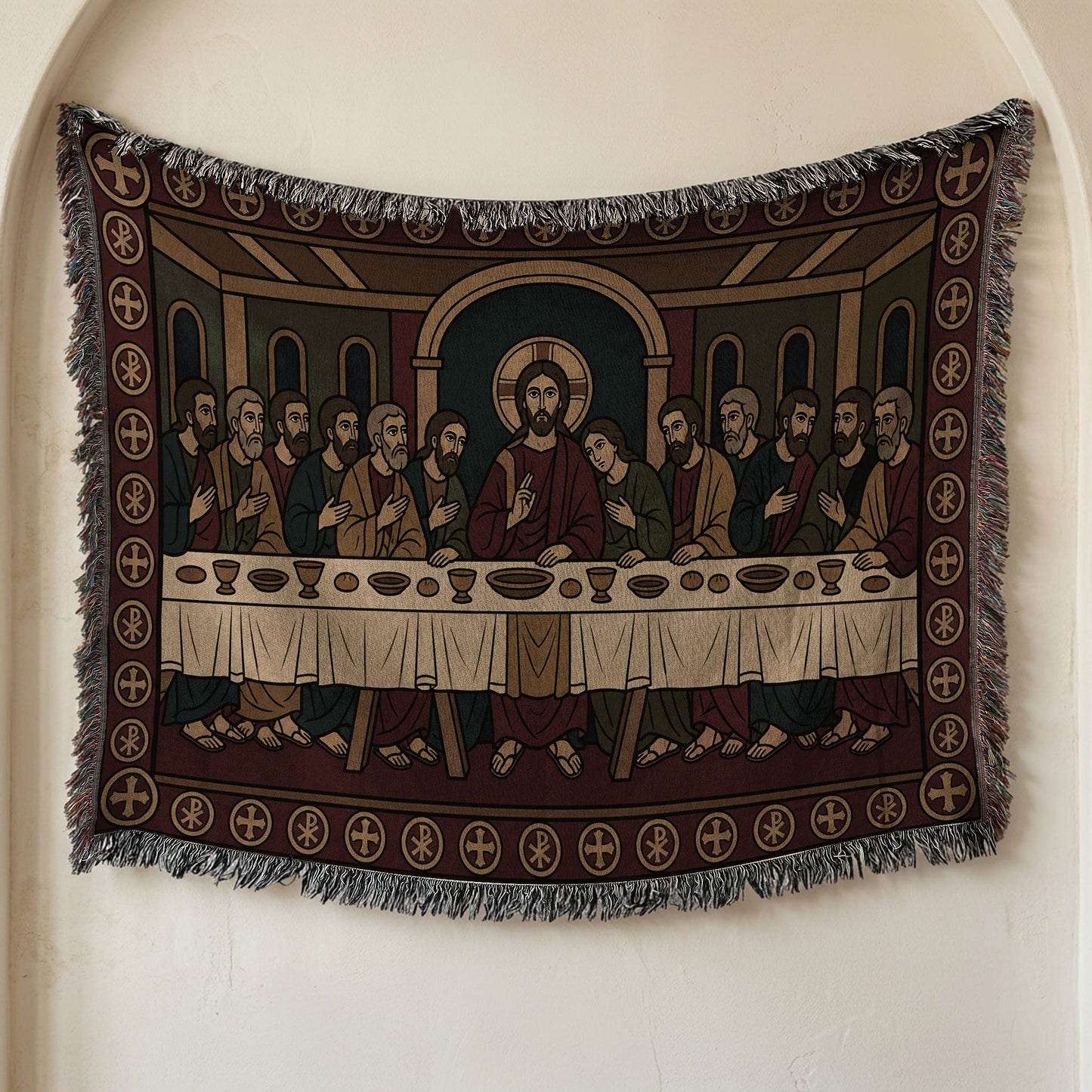 MyDesigns Gold Last Supper Horizontal Tapestry - Byzantine Orthodox Icon jacquard woven blanket