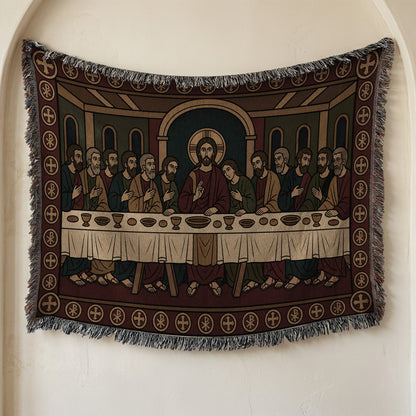 MyDesigns Gold Last Supper Horizontal Tapestry - Byzantine Orthodox Icon jacquard woven blanket