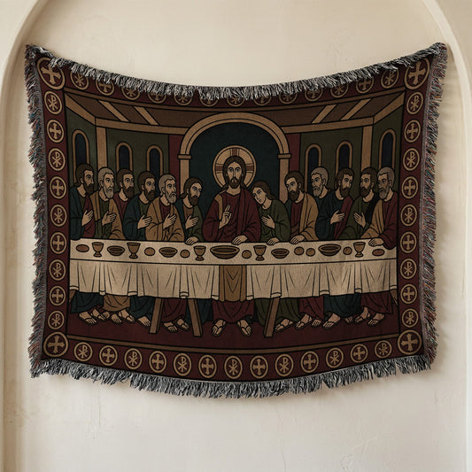 MyDesigns Gold Last Supper Horizontal Tapestry - Byzantine Orthodox Icon jacquard woven blanket