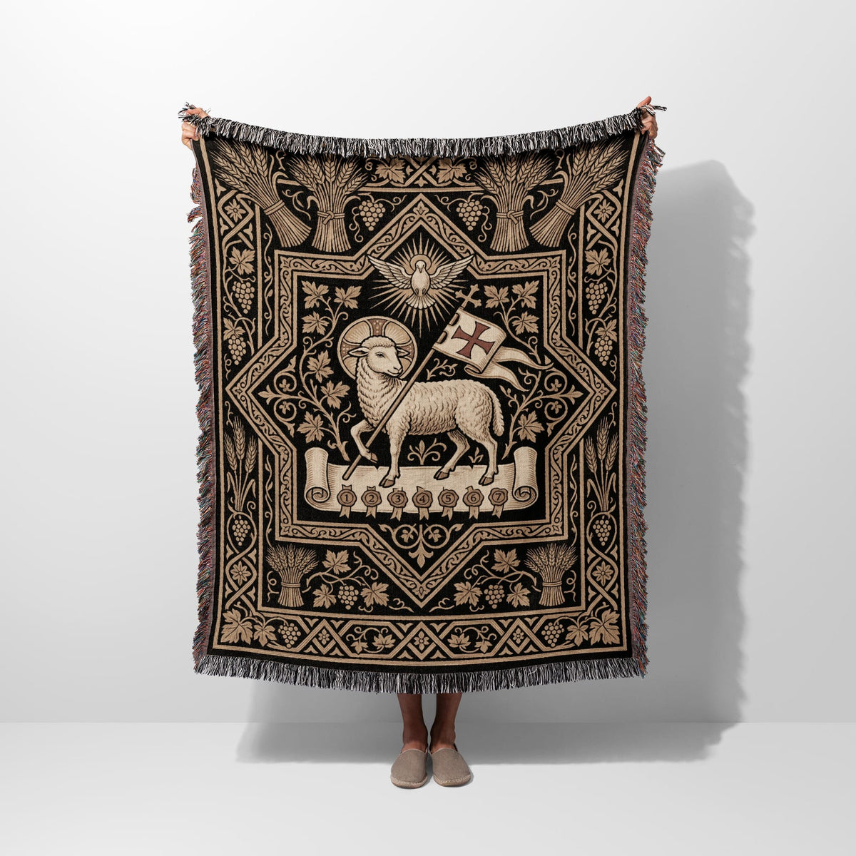 CalmNestStyle Divine Agnus Dei Ornate Woven Blanket jacquard woven blanket
