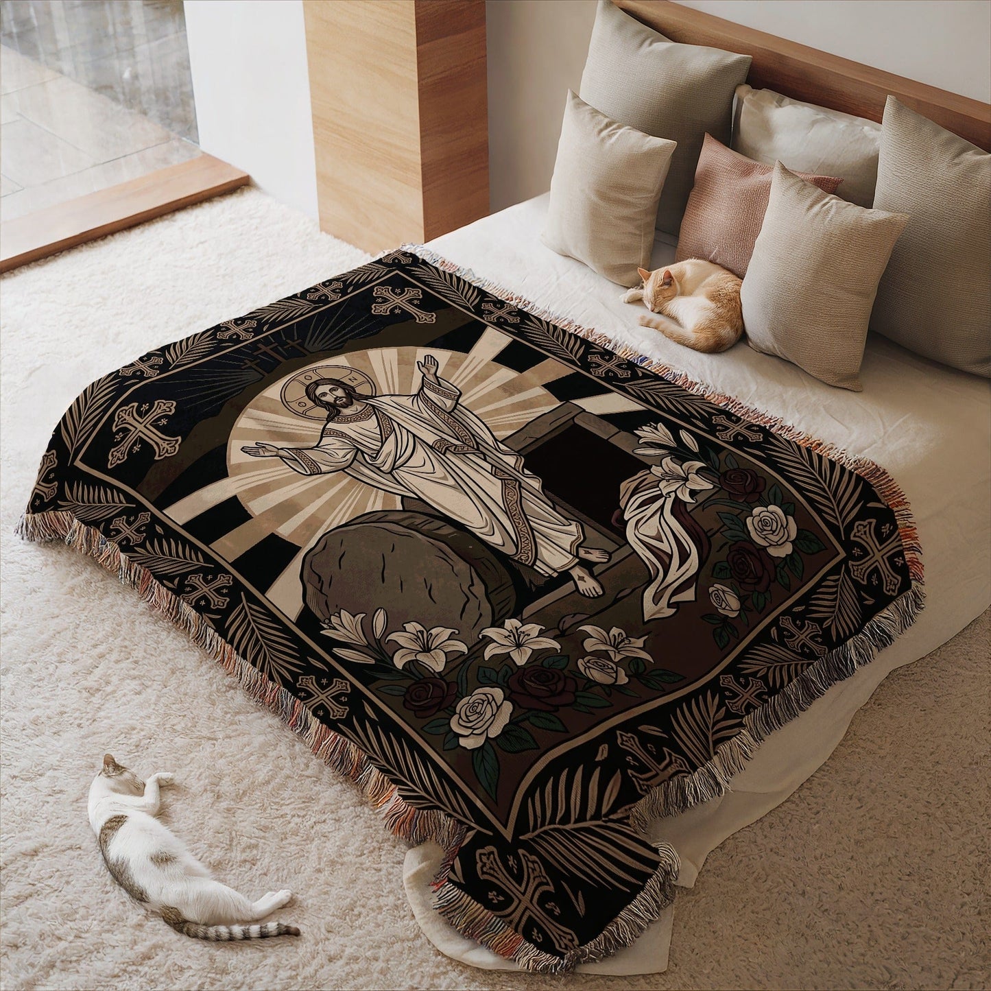 Resurrection of Jesus with Flowers Blanket