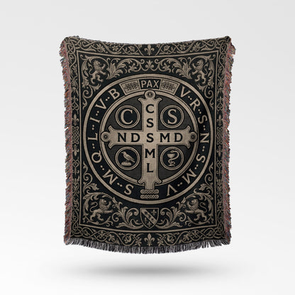 CalmNestStyle Regal Saint Benedict Medal Heritage Woven Blanket jacquard woven blanket