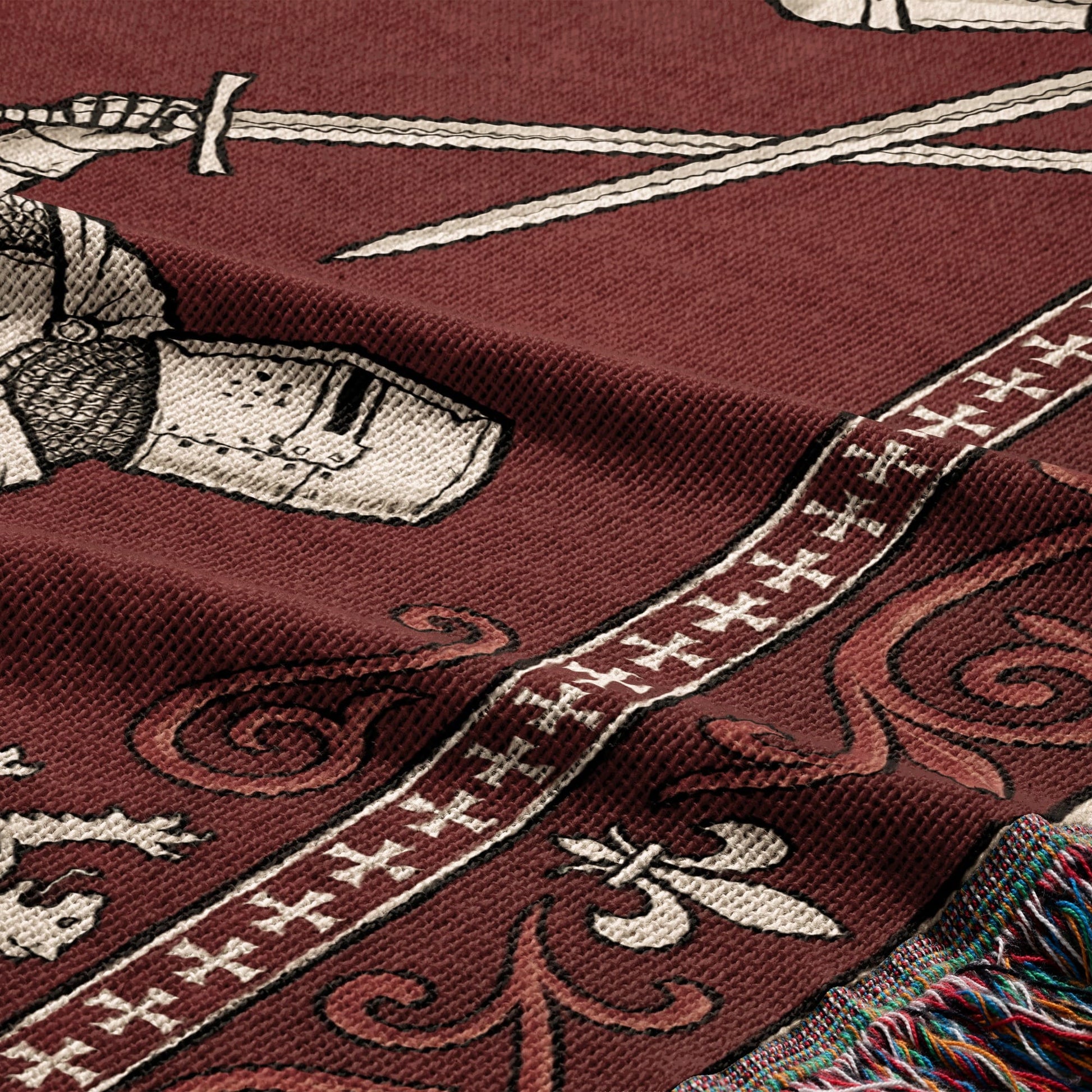 MyDesigns Medieval Knight Tapestry Blanket – Templar Knights Duel Woven Throw, Scrollwork jacquard woven blanket