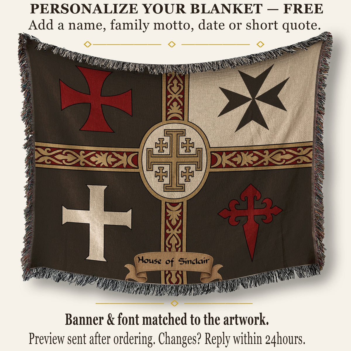 MyDesigns Ancient Orders I Charcoal jacquard woven blanket