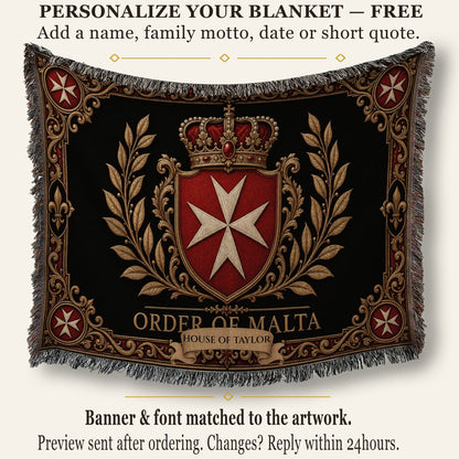 CalmNestStyle Order of Malta Crown and Gold Laurel Woven Blanket jacquard woven blanket