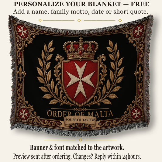 CalmNestStyle Order of Malta Crown and Gold Laurel Woven Blanket jacquard woven blanket