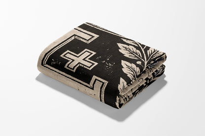 CalmNestStyle Ornate Regal Crowned Jerusalem Cross Laurel Medieval Christian Heritage Woven Blanket jacquard woven blanket