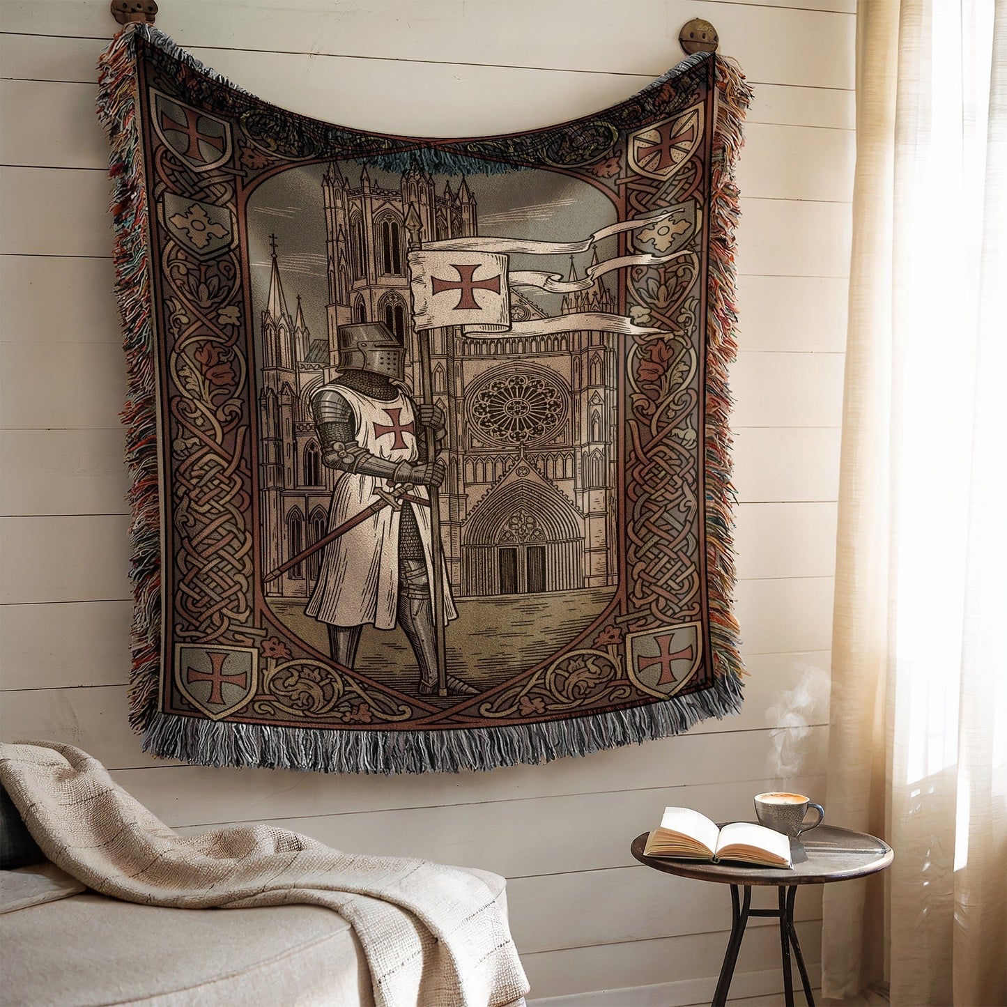 Medieval Knight and Cathedral Decorative Tapestry